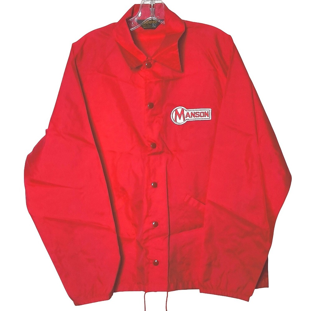 Vintage Swingster Manson Coaches Jacket Mens Large Red‎ Snap Windbreaker Patch